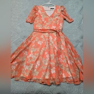 Tommy Hilfiger Chic Coral Floral Dress with Belt Size 2